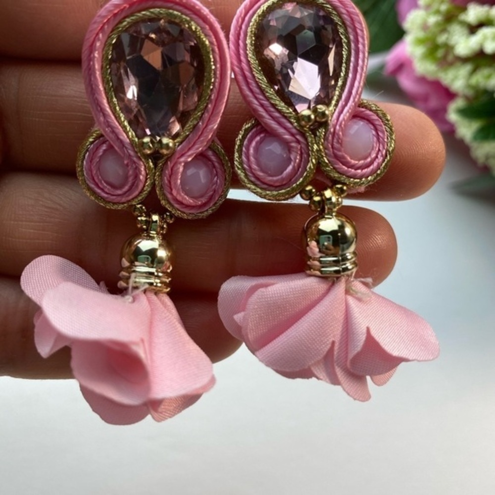Pink‎ Soutache Long Earrings